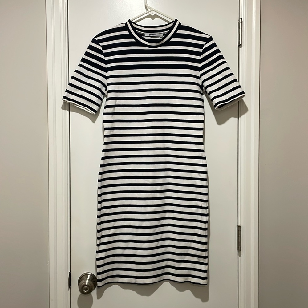 Alexander Wang Black & White Striped Midi Tee Dress